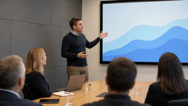 The same generated conference presentation without the circular badge