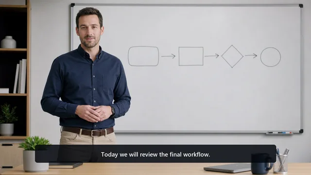 Generated instructor lesson with the custom subtitle Today we will review the final workflow